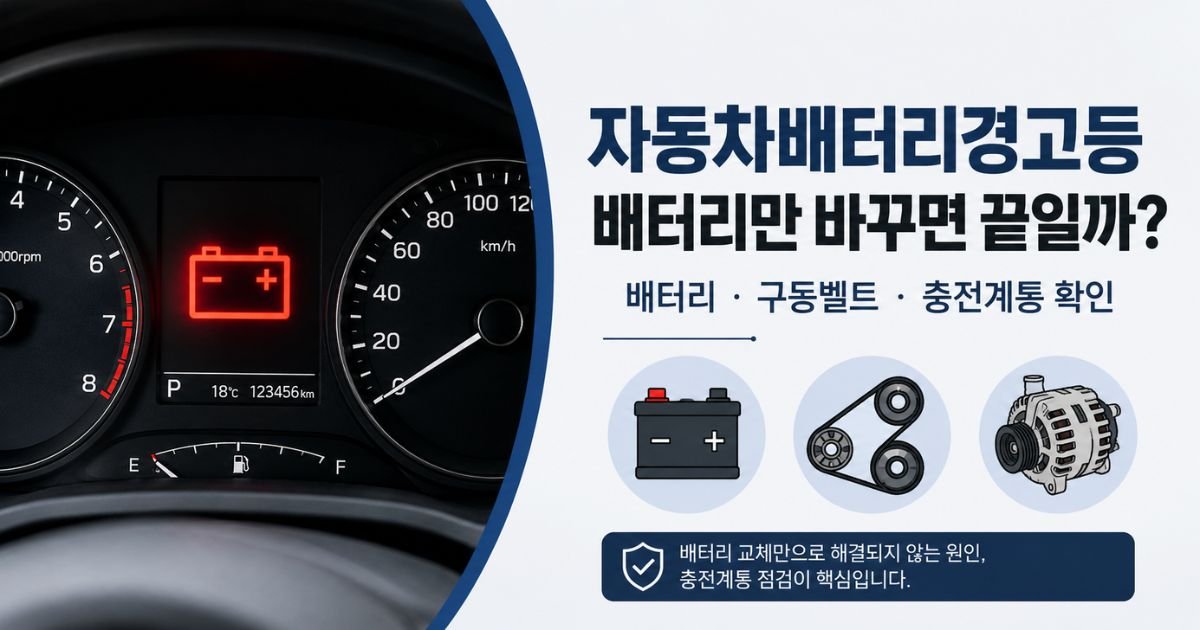 계기판 자동차배터리경고등 배터리 구동벨트 충전계통 확인 이미지