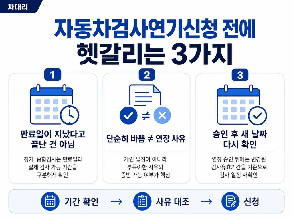 만료일 연장 사유 승인 후 날짜를 정리한 자동차검사연기신청 본문 이미지