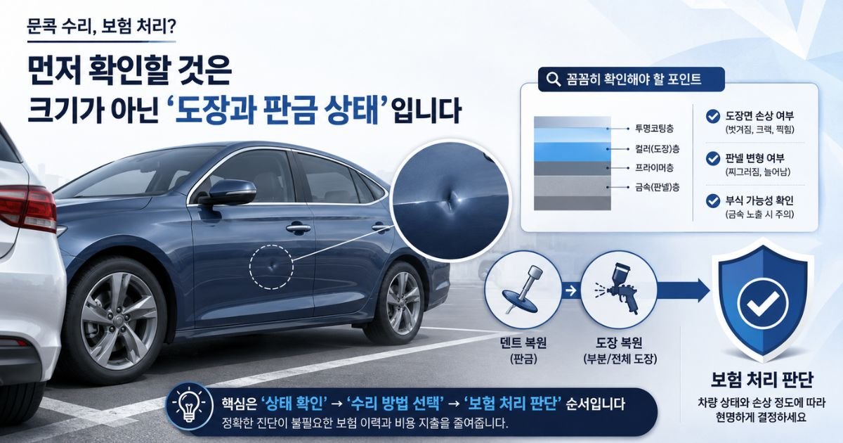 문콕수리비 덴트 판금도색 보험처리 판단을 안내하는 이미지