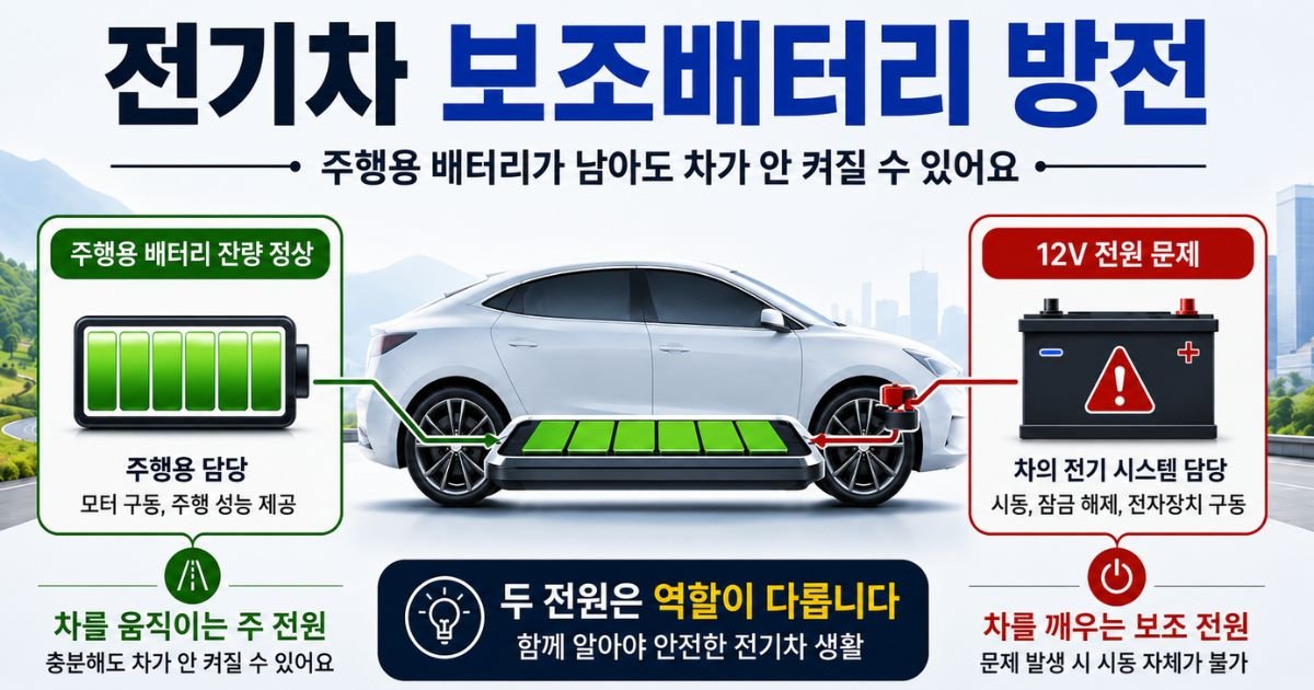 주행용 배터리는 남아 있지만 전기차 보조배터리 방전 상태를 구분하는 이미지