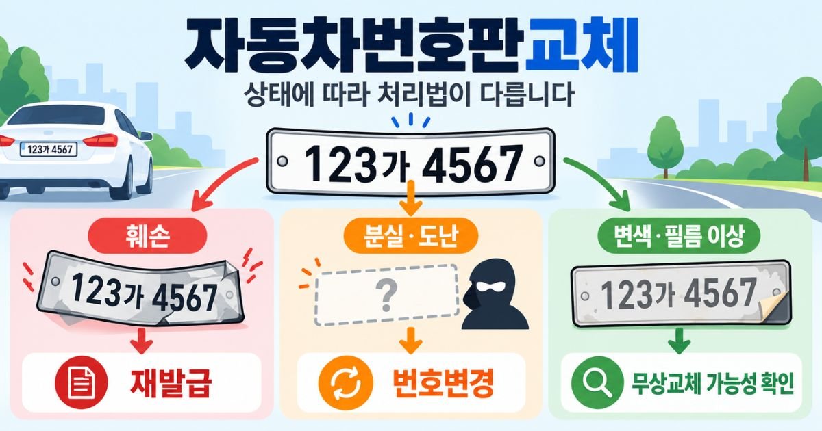 훼손 분실 변색 처리 차이 보여주는 자동차번호판교체 대표 이미지