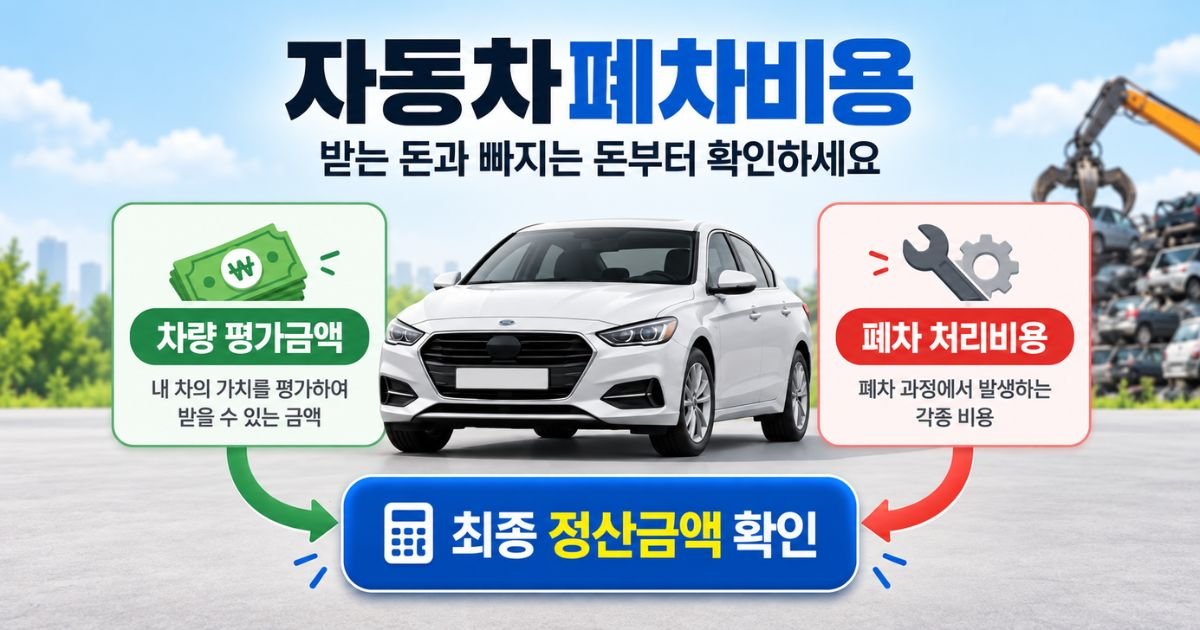 차량 평가금액과 폐차 처리비용을 비교하는 자동차폐차비용 대표 이미지