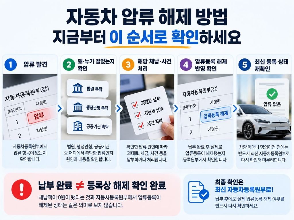 압류 발견부터 등록 해제 확인 순서 자동차 압류 해제 방법