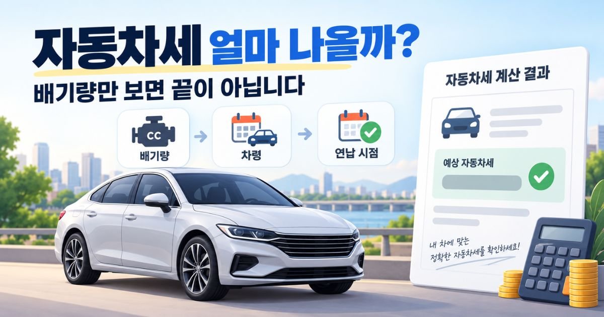 배기량 차령 연납 시점과 예상 세액 흐름을 보여주는 자동차세 계산기 대표 이미지