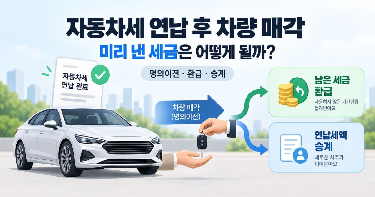 명의이전과 남은 세금 환급·승계 흐름을 보여주는 자동차세 연납 후 차량 매각 대표 이미지