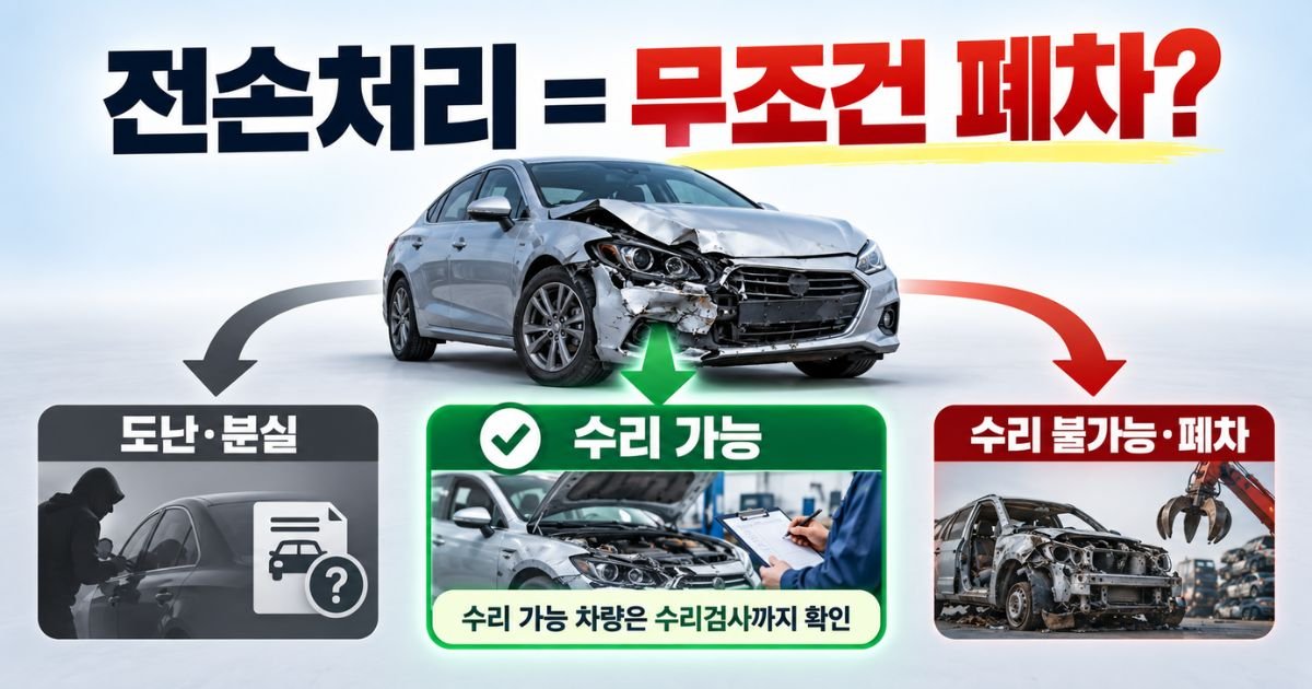폐차와 수리 가능 경로를 비교한 전손처리 대표 이미지