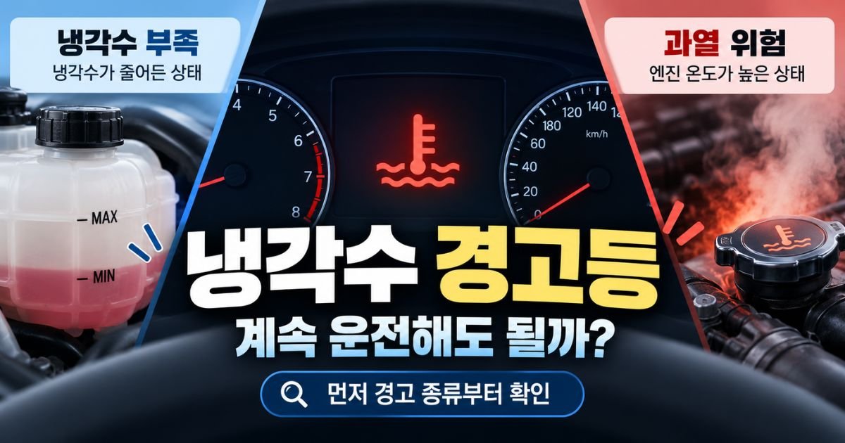 부족 경고와 수온 상승 상황을 구분해 보여주는 냉각수 경고등 대표 이미지