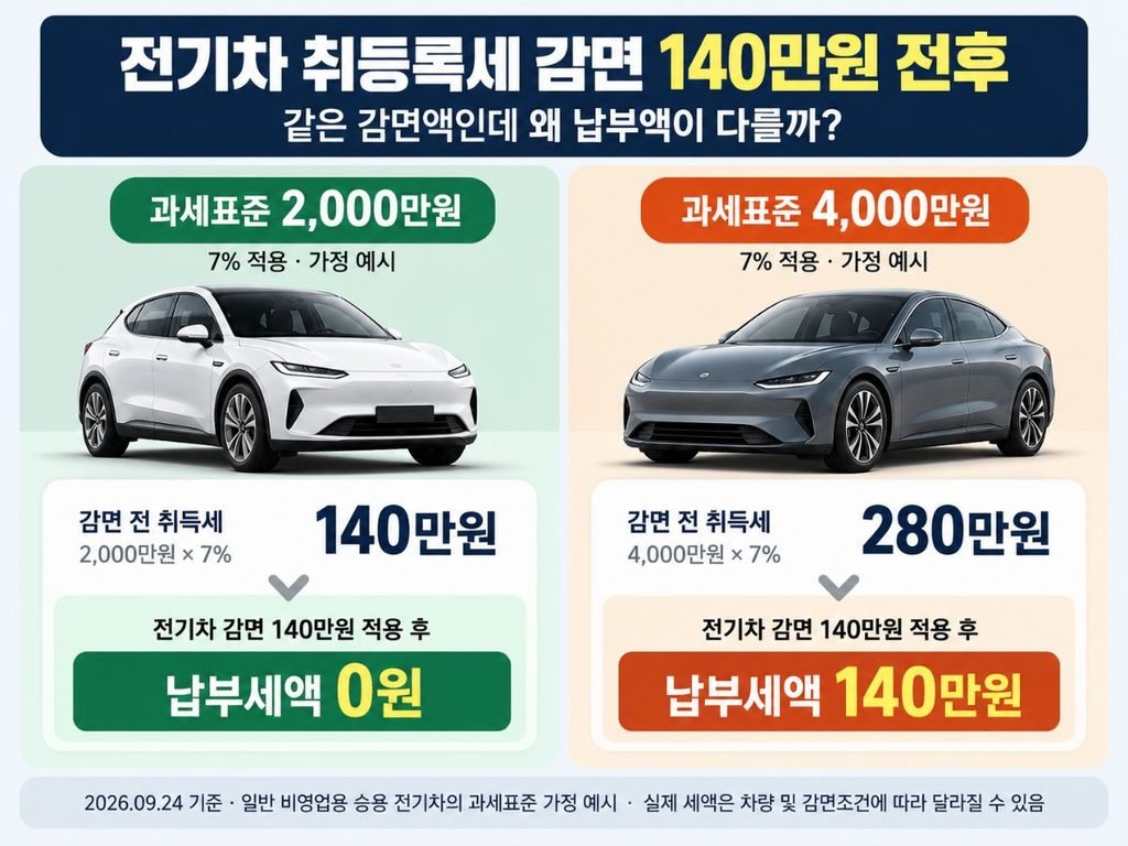 과세표준 2000만원 4000만원 비교 전기차 취등록세 감면