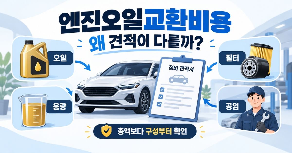 차종과 오일용량 필터 공임 차이를 보여주는 엔진오일교환비용 대표 이미지
