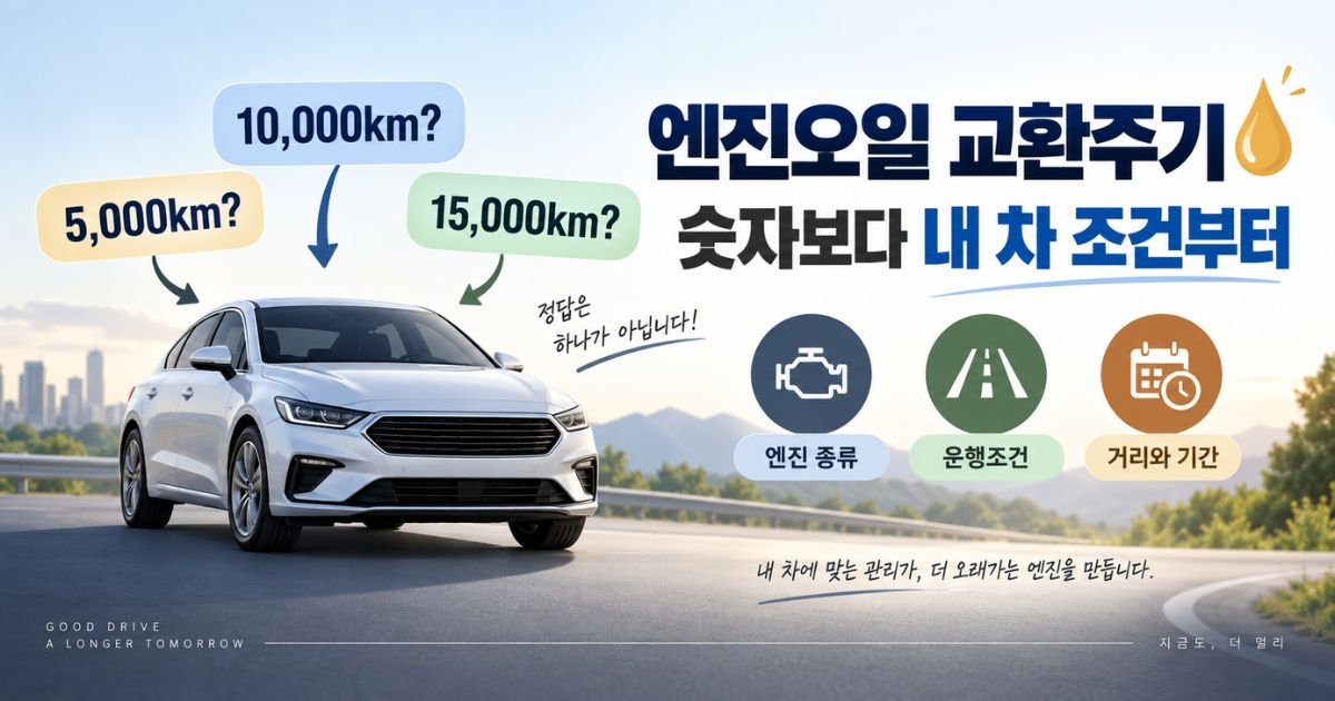 5천·1만·1만5천km와 차량 조건을 비교한 엔진오일 교환주기 대표 이미지