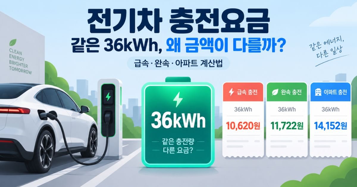 같은 36kWh 충전에서 금액 차이를 보여주는 전기차 충전요금 대표 이미지