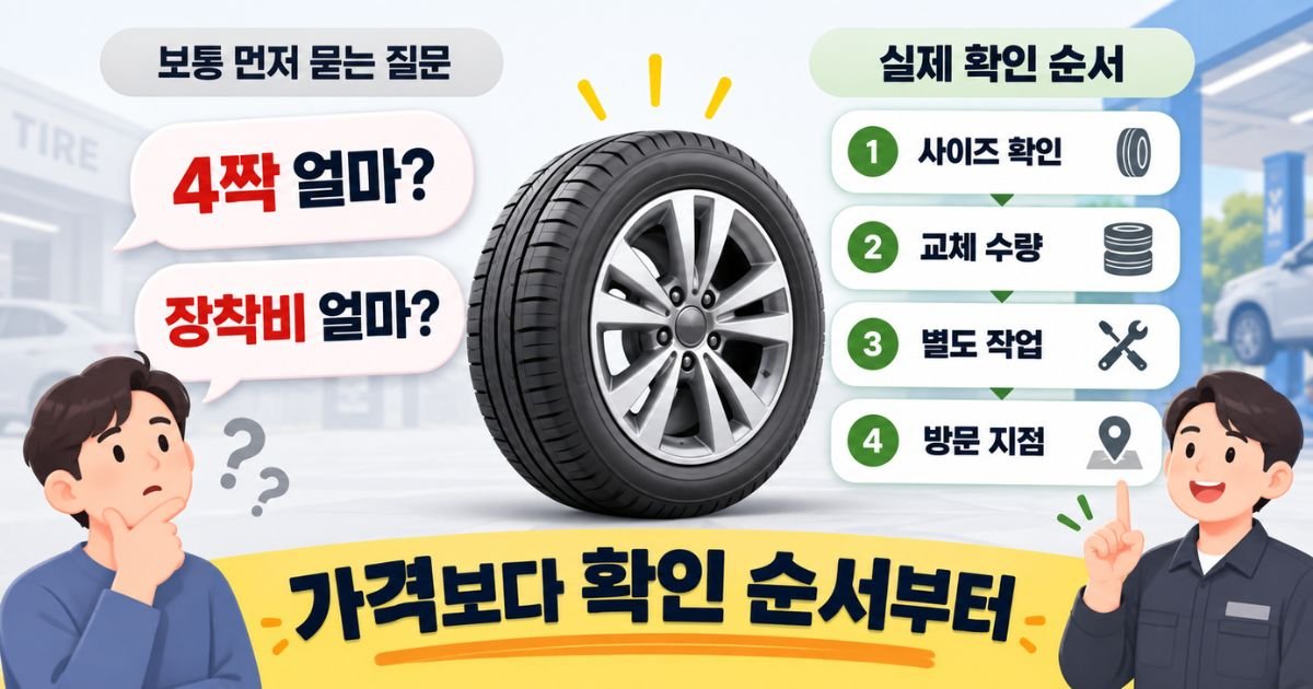 타이어 사이즈와 교체 수량 별도 작업을 확인하는 공임나라 타이어 교체비용 안내 이미지