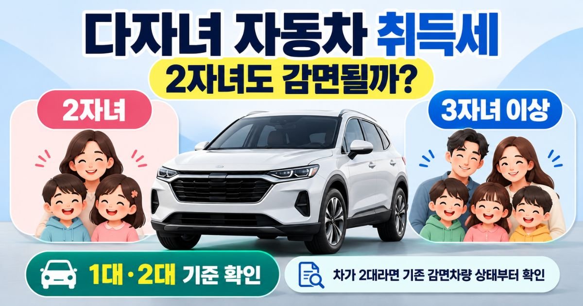 2자녀와 3자녀 자동차 취득세 기준 비교 다자녀 취등록세 감면