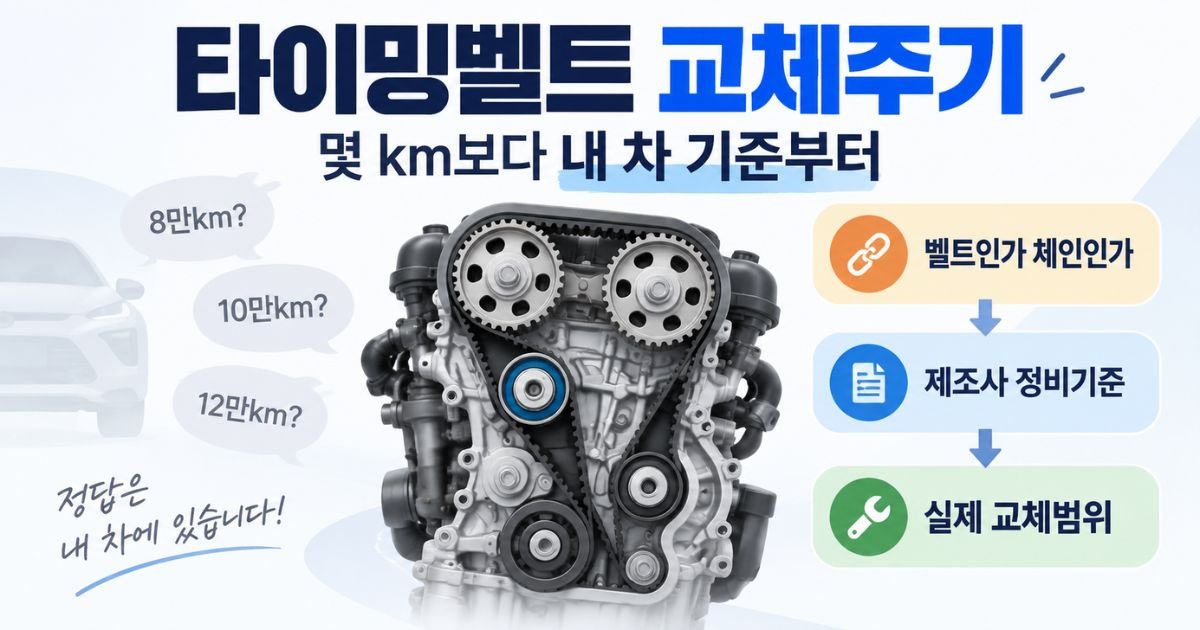 벨트와 체인 제조사 정비기준을 비교하는 타이밍벨트 교체주기 대표 이미지