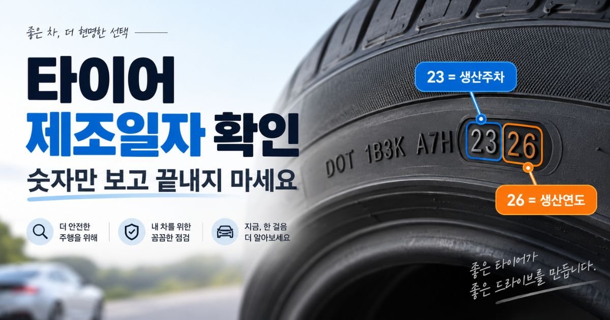 DOT 마지막 네 자리 2326을 강조한 타이어 제조일자 확인 대표 이미지