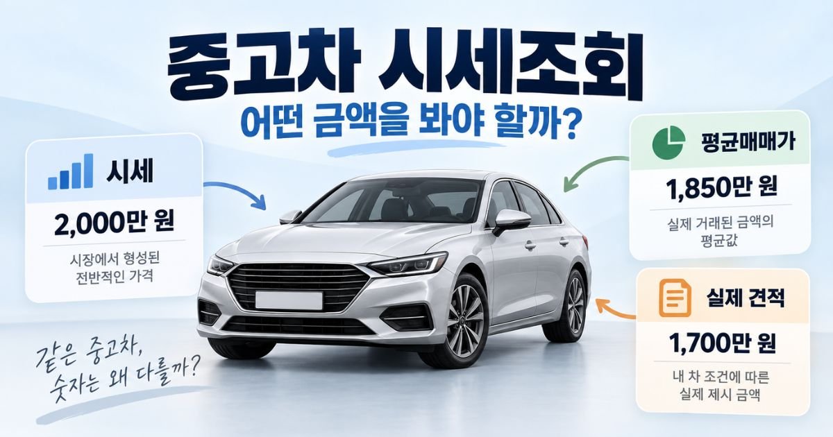 시세 평균매매가 실제 견적 차이를 보여주는 중고차 시세조회 대표 이미지